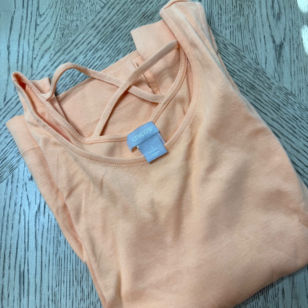 Chicos Women Size 2 Large Peach Criss‎ Cross Back Sleeveless Tank Top